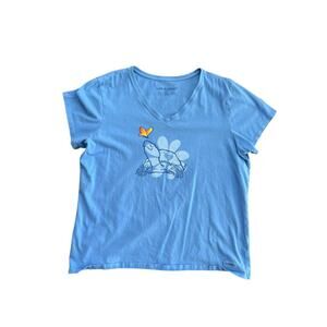 Life Is Good Women's Blue Turtle Print V-Neck Short Sleeves Crusher T-Shirt XL